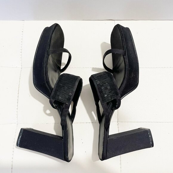 Nine West Black Vintage Block Heels Sandals w/Strap Embellishments | Size 10M - Picture 3 of 9